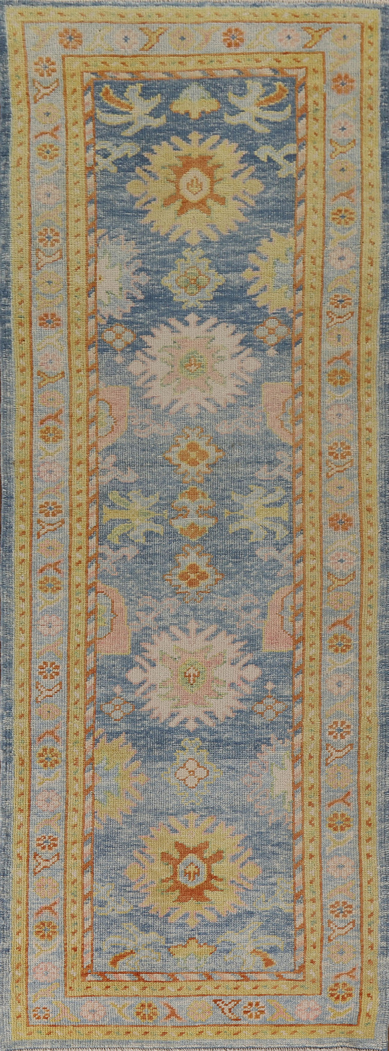 Vegetable Dye Oushak Turkish Runner Rug 3x11
