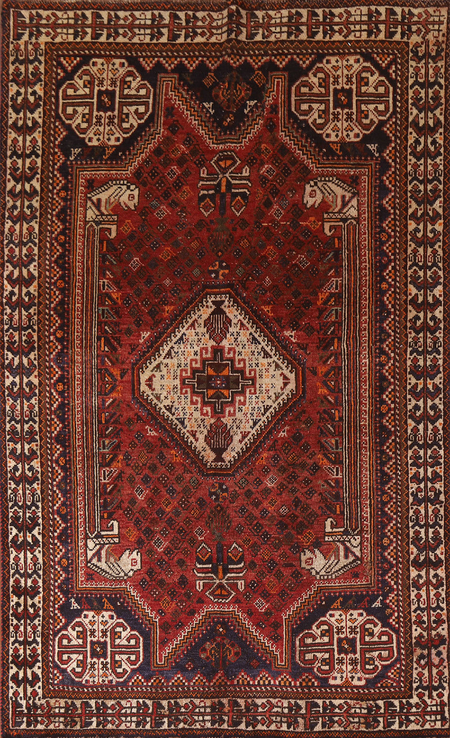 Vintage Wool Shiraz Persian Area Rug 5x8