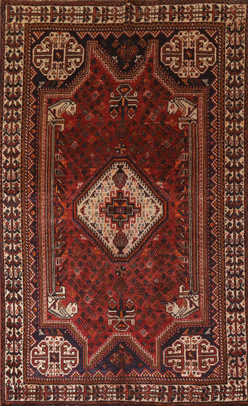 Vintage Wool Shiraz Persian Area Rug 5x8