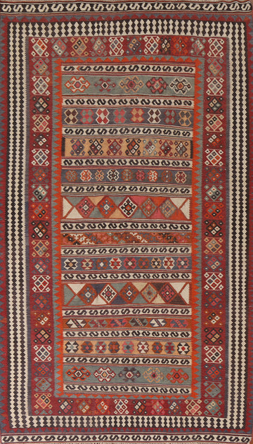 Tribal Wool Kilim Qashqai Persian Area Rug 5x10