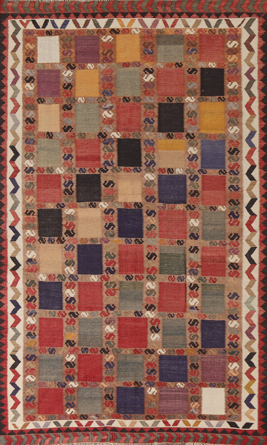 Checkered Kilim Qashqai Persian Area Rug 5x8