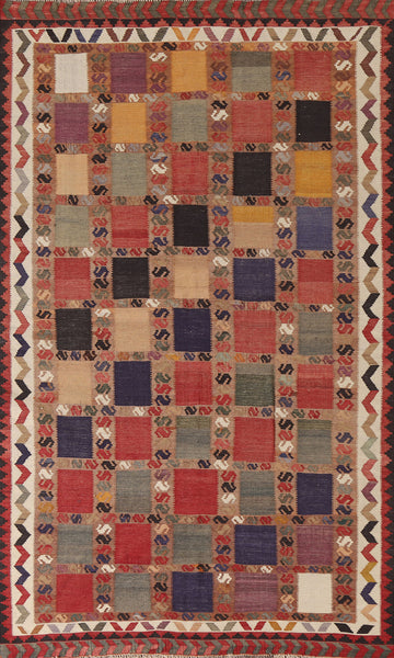Checkered Kilim Qashqai Persian Area Rug 5x8
