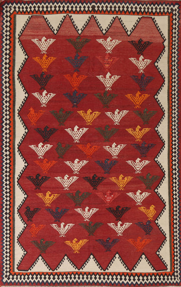Animal Pictorial Kilim Qashqai Persian Rug 5x7