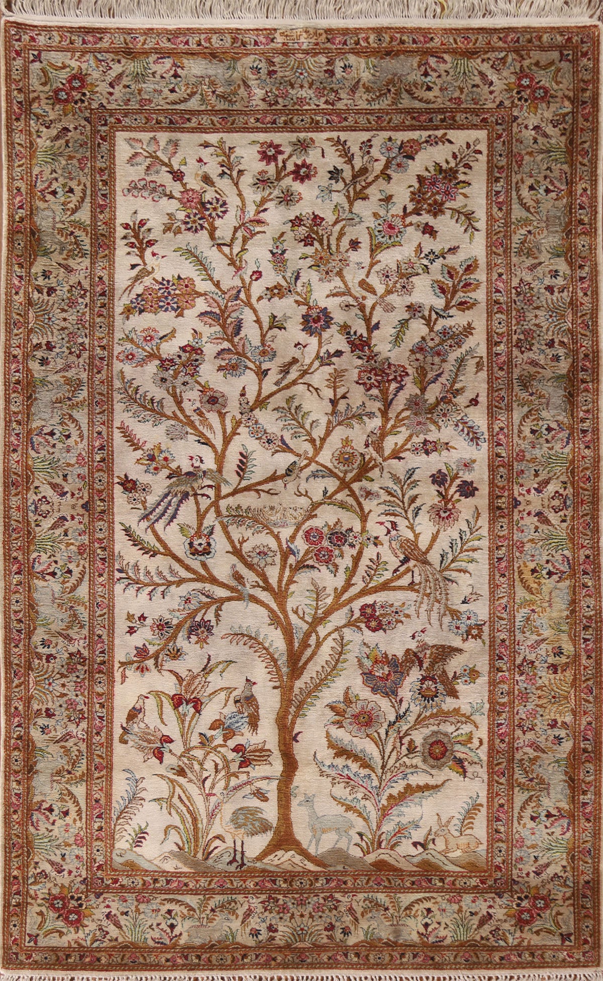 Antique 100% Silk Kashan Persian Area Rug 5x8