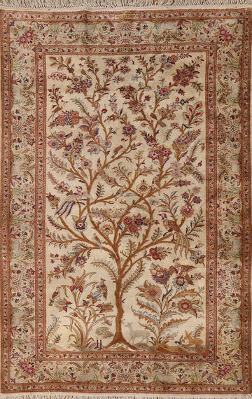 Antique 100% Silk Kashan Persian Rug 4x7