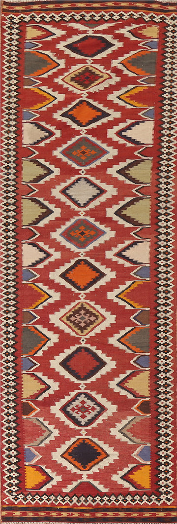 Vegetable Dye Kilim Qashqai Persian Runner Rug 4x13