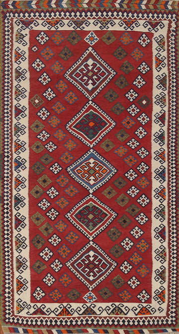 Vegetable Dye Kilim Qashqai Persian Runner Rug 4x9