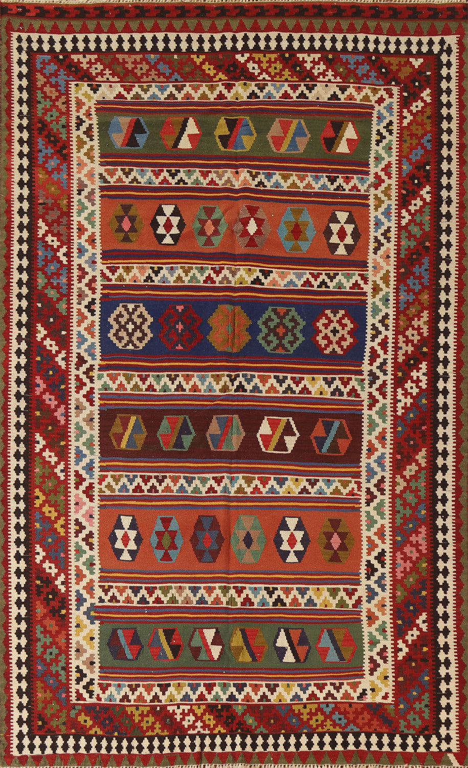Vegetable Dye Kilim Qashqai Persian Area Rug 5x9