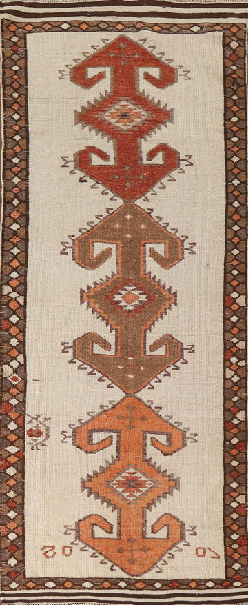 Natural Dye Anatolian Oriental Runner Rug 4x12