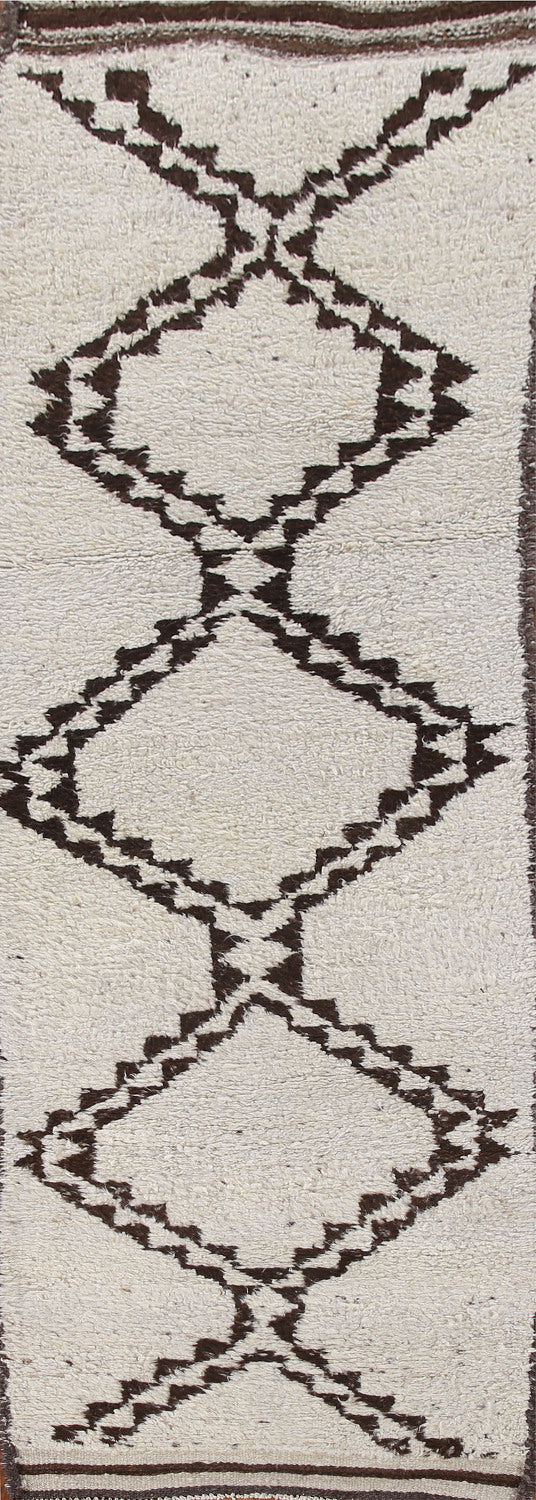 Ivory Wool Anatolian Turkish Runner Rug 3x11