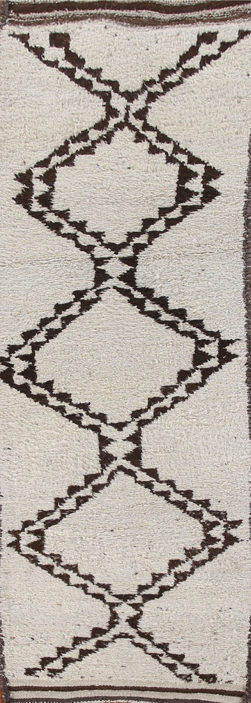 Ivory Wool Anatolian Turkish Runner Rug 3x11