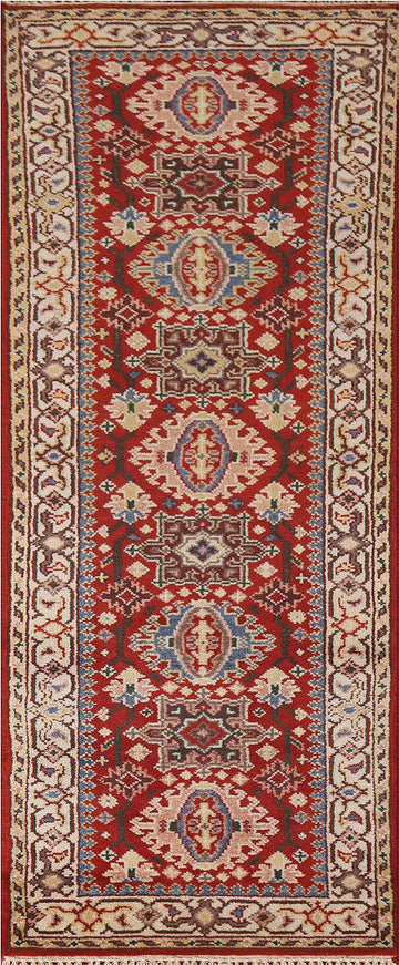 Geometric Kazak Indian Runner Rug 2x8