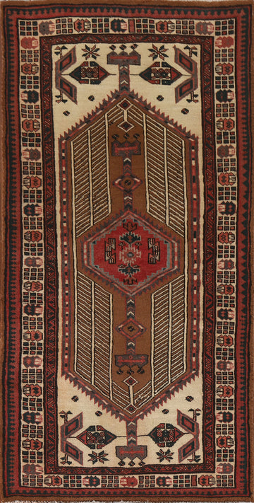 Brown Geometric Ardebil Persian Runner Rug 3x7