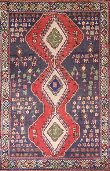 Navy Blue Geometric Yalameh Persian Rug 4x7