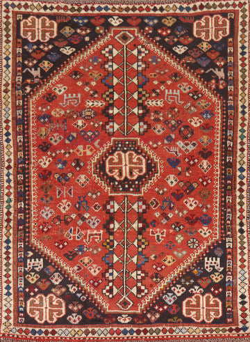 Vintage Wool Qashqai Persian Rug 4x5