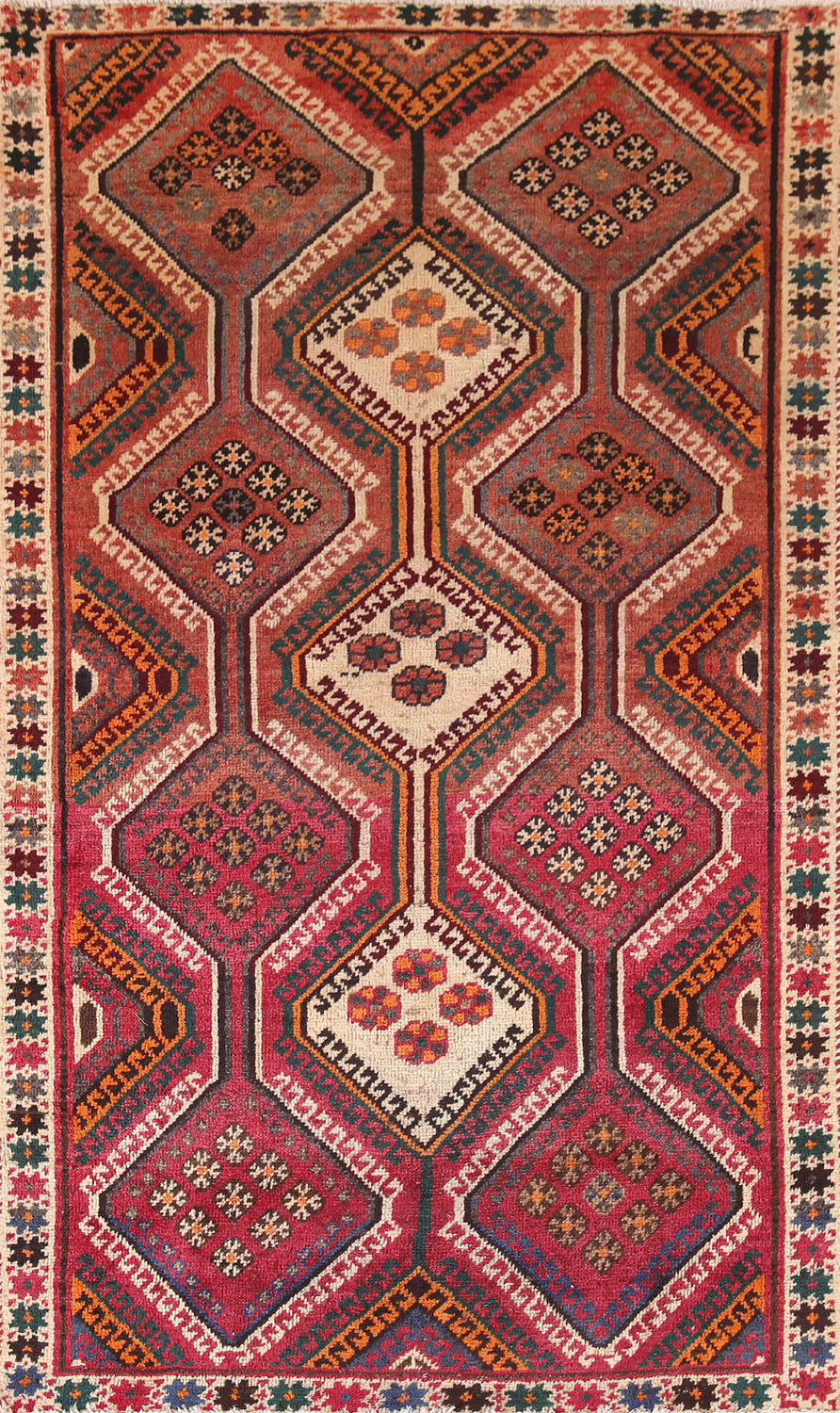 Vintage Geometric Bakhtiari Persian Rug 4x7