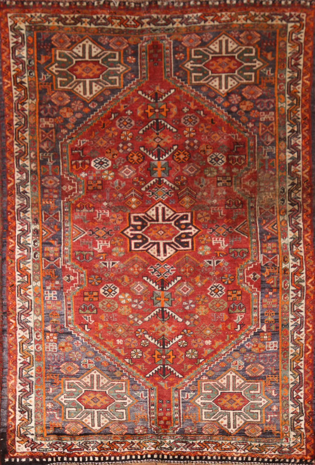 Vintage Geometric Shiraz Persian Rug 4x6