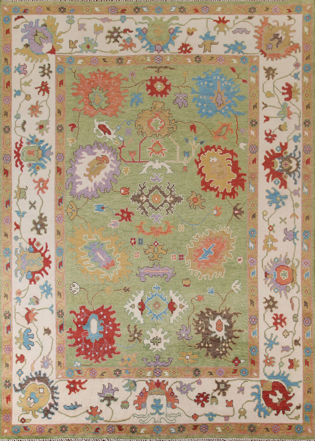 Light Green Oushak Living Room Area Rug 9x12