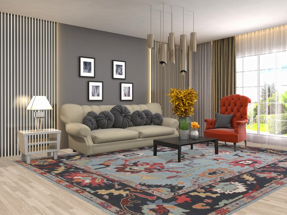 Light Blue Oushak Living Room Area Rug 9x12