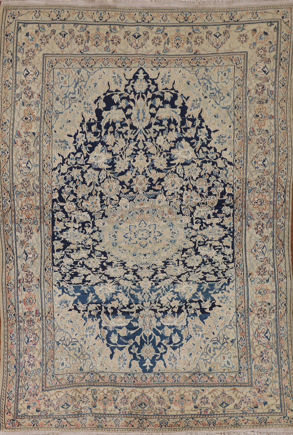 Vintage Blue Nain Toodeshk Persian Rug 4x6