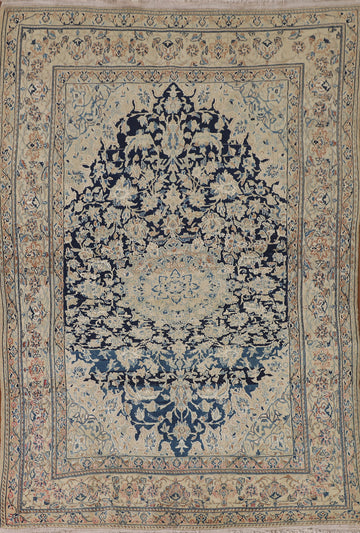 Vintage Blue Nain Toodeshk Persian Rug 4x6