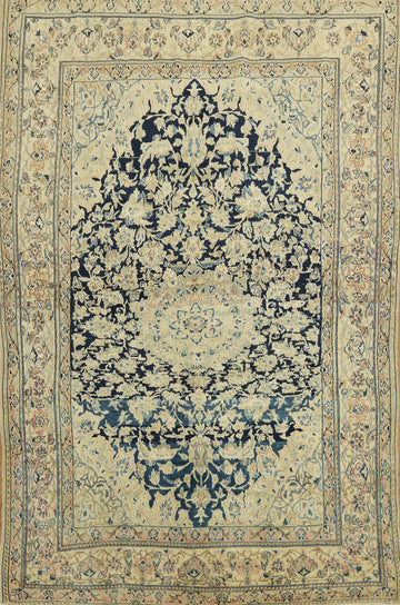 Vintage Blue Nain Toodeshk Persian Rug 4x6