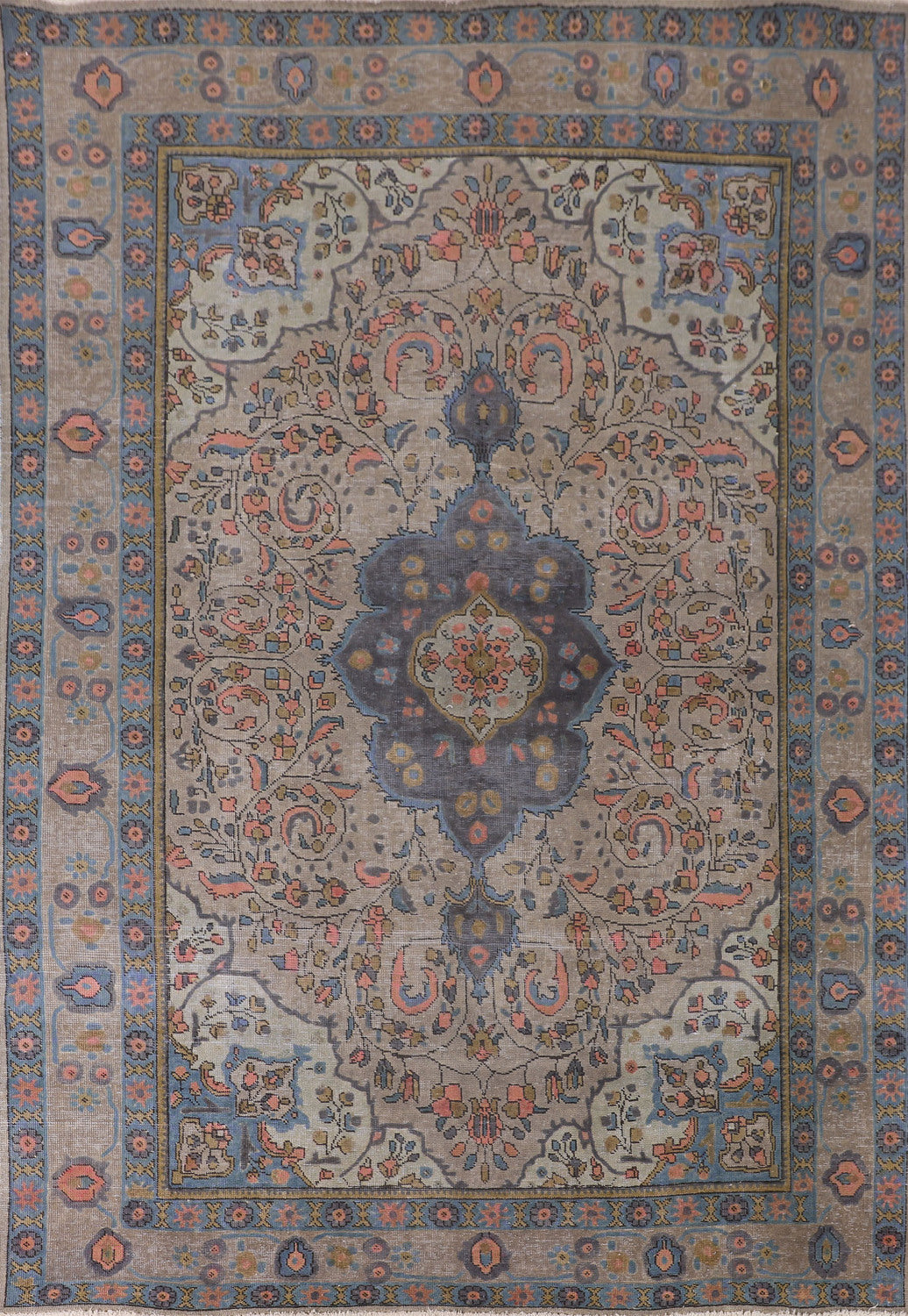 Distressed Over-Dyed Tabriz Persian Area Rug 7x10