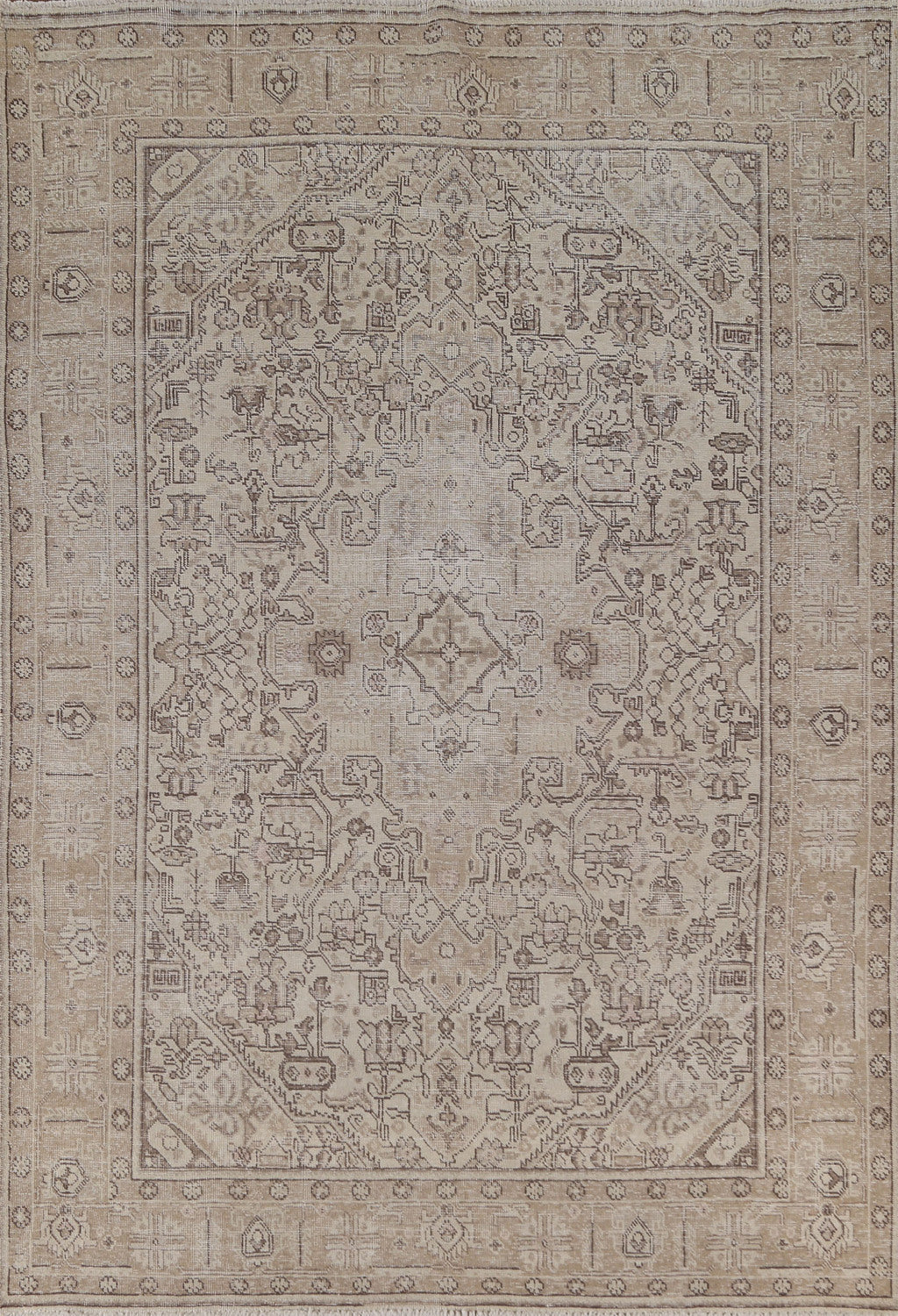 Distressed Geometric Tabriz Persian Area Rug 6x9