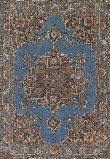 Over-Dyed Blue Tabriz Living Room Area Rug 7x10