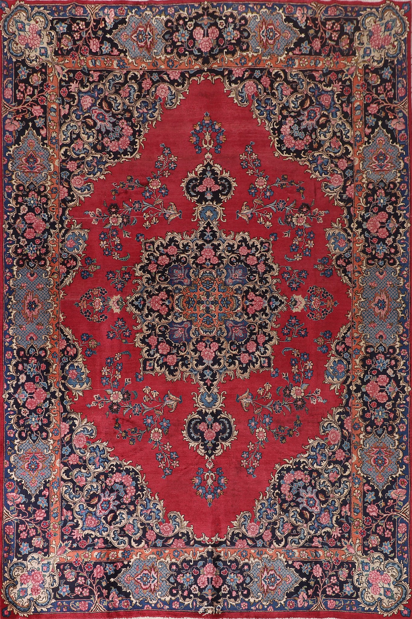 Vintage Wool Mashad Persian Area Rug 9x12