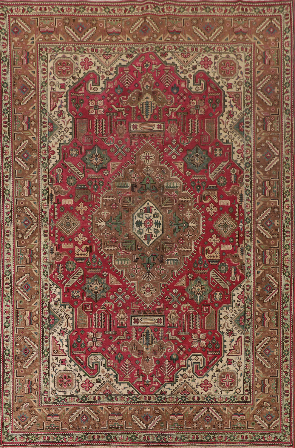 Geometric Pink Tabriz Living Room Area Rug 7x10