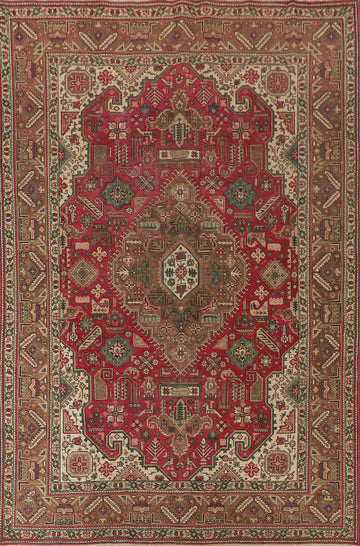 Geometric Pink Tabriz Living Room Area Rug 7x10