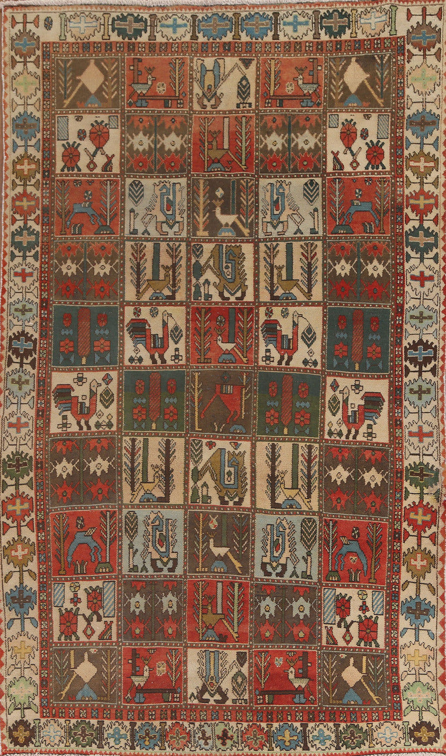 Animal Pictorial Bakhtiari Persian Area Rug 5x9