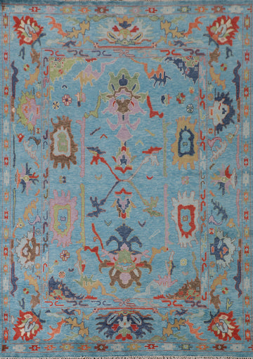Handmade Blue Oushak Living Room Rug 8x10