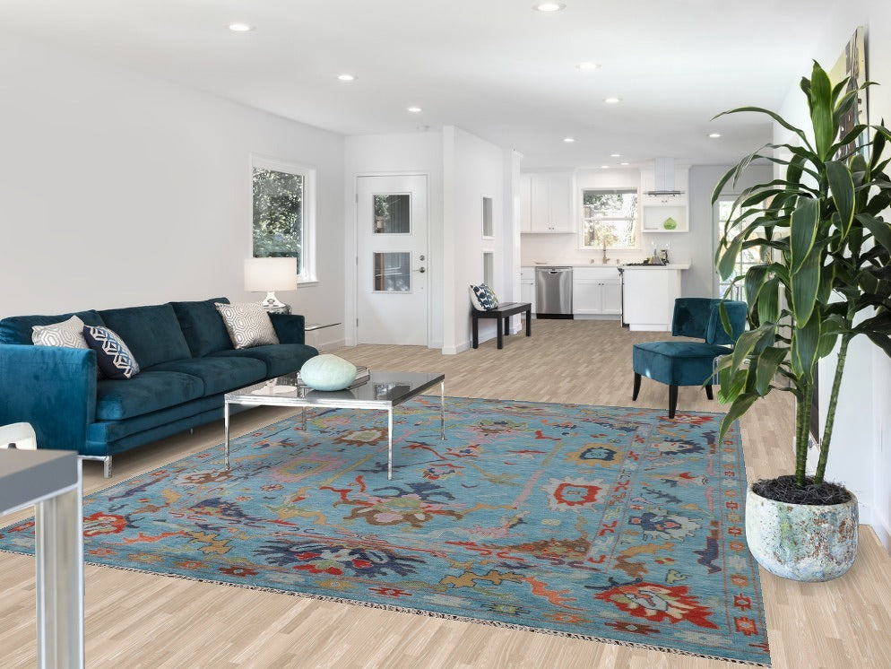 Handmade Blue Oushak Living Room Rug 8x10