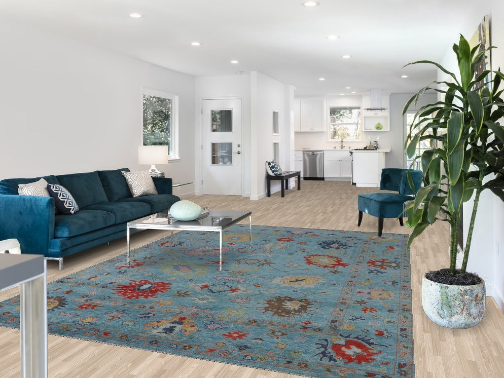 All-Over Blue Oushak Living Room Rug 8x10