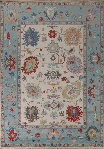 Floral Ivory & Blue Oushak Oriental Area Rug 9x12