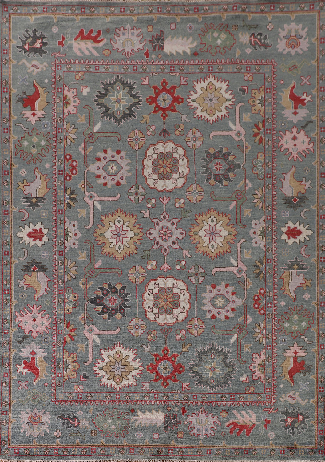 All-Over Gray Floral Oushak Indian Area Rug 9x12