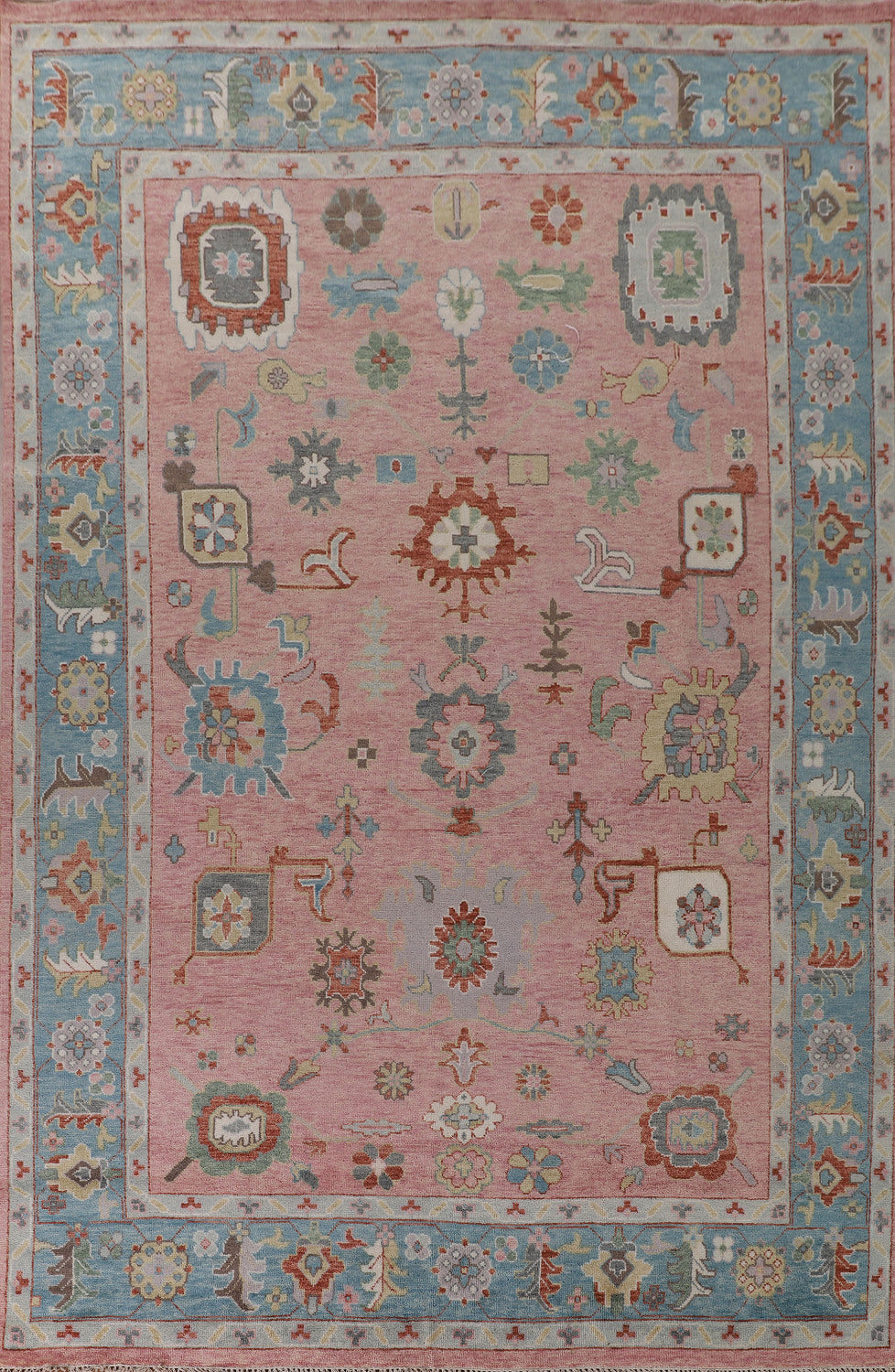 Pink Floral Oushak Oriental Large Rug 10x14