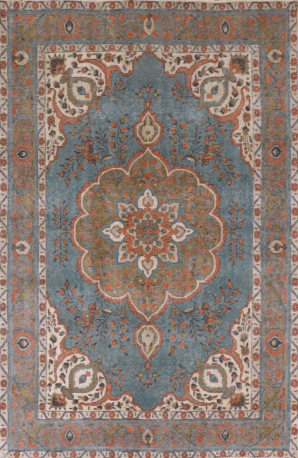 Over-Dyed Blue Tabriz Living Room Rug 6x9