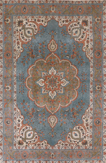 Over-Dyed Blue Tabriz Living Room Rug 6x9