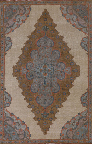 Distressed Wool Tabriz Persian Area Rug 7x11