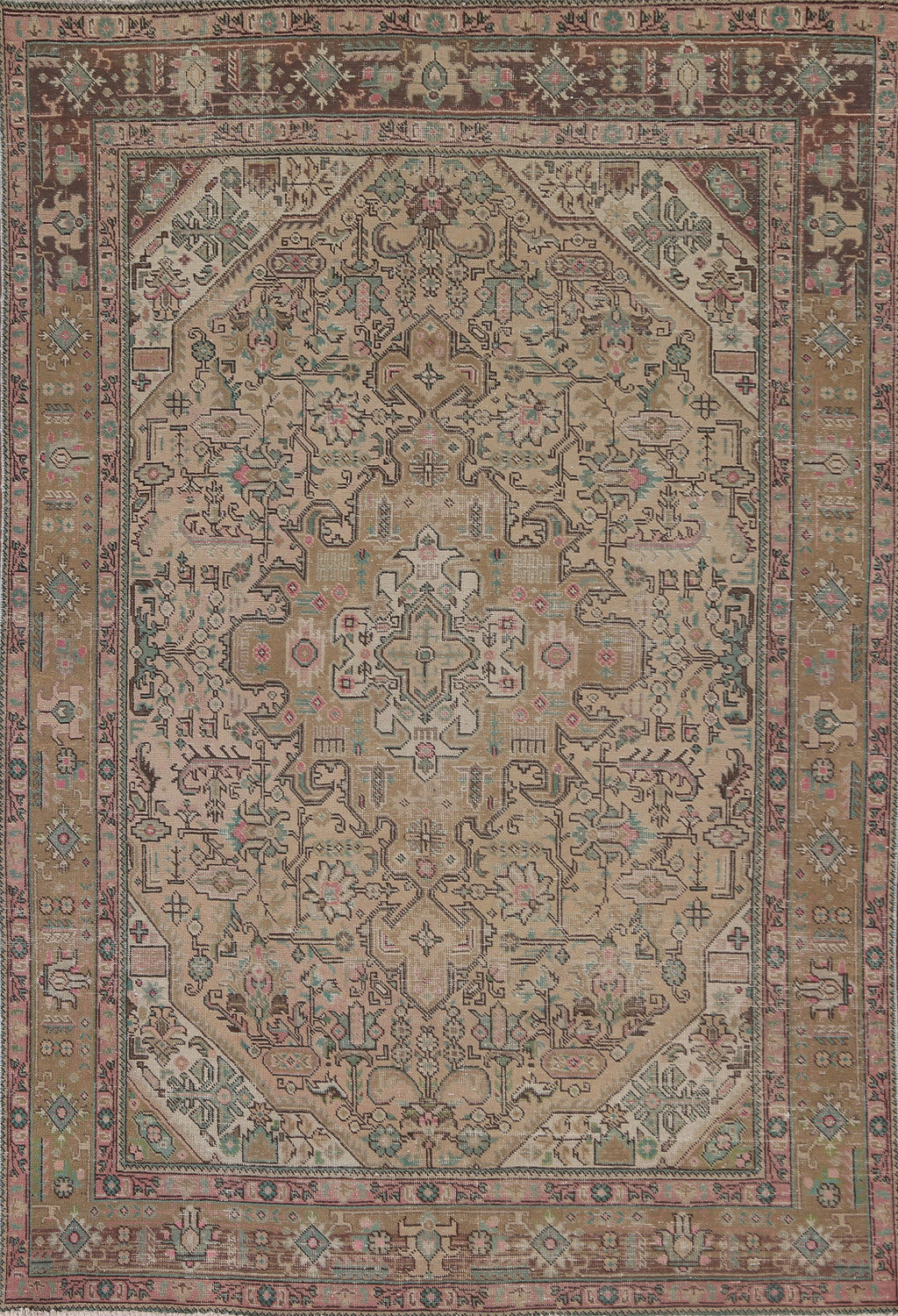 Distressed Wool Tabriz Persian Area Rug 7x10