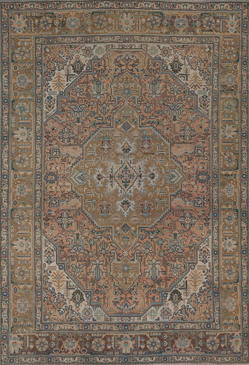 Geometric Wool Tabriz Living Room Rug 7x10