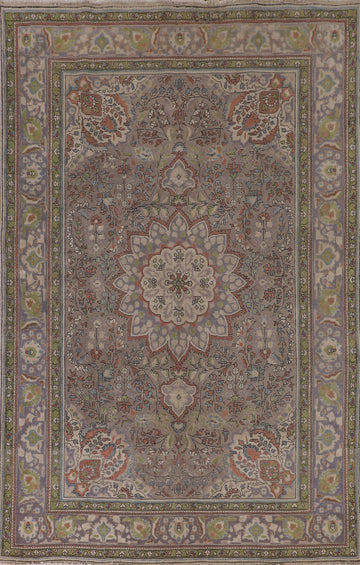 Gray Floral Tabriz Persian Area Rug 7x10