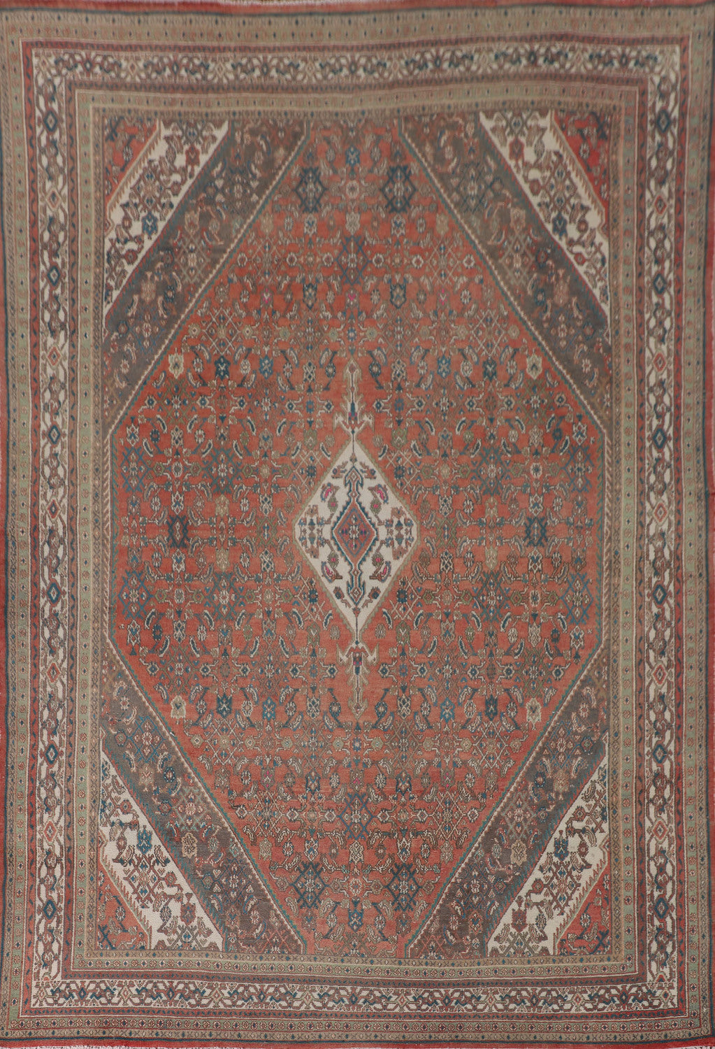 Vintage Geometric Hamedan Persian Area Rug 9x12