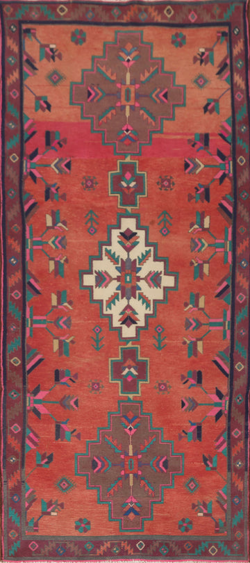 Geometric Wool Hamedan Persian Runner Rug 4x10