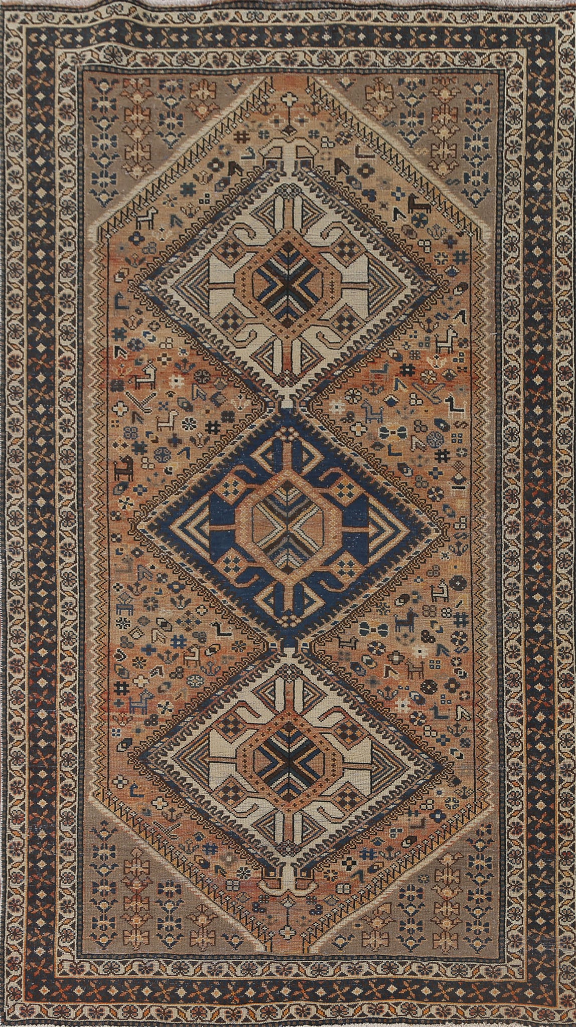 Tribal Animals Bakhtiari Persian Area Rug 5x10