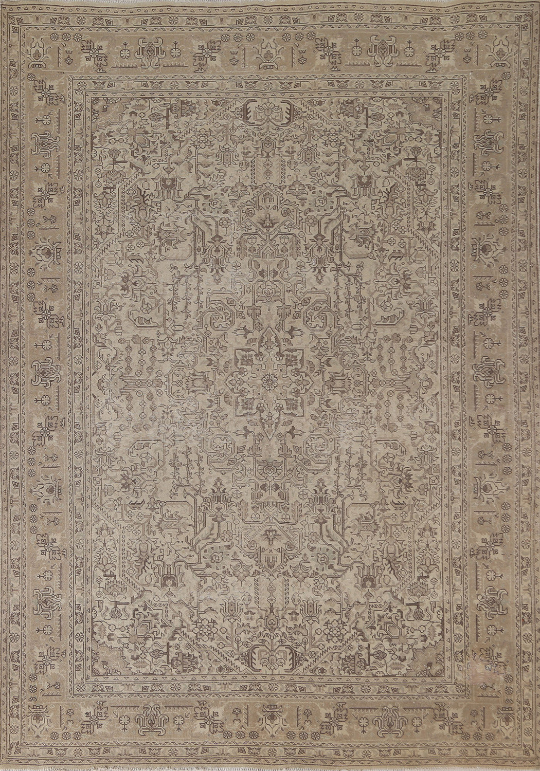 Distressed Geometric Tabriz Persian Area Rug 7x10