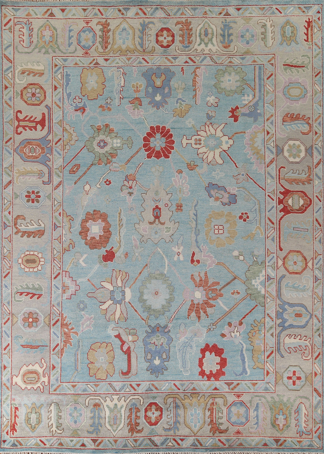 Light Blue Oushak Living Room Rug 9x12